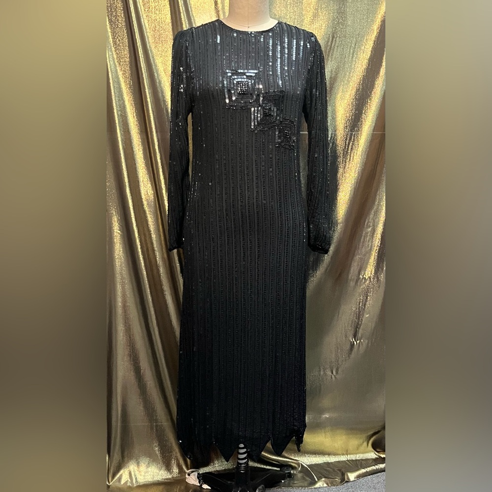 Elegant Black Sequin Long Sleeve Dress